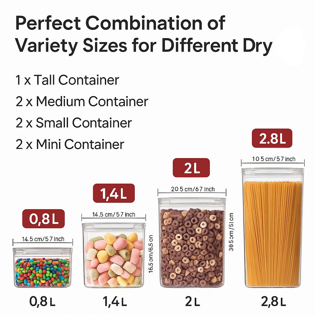 Kitchen 7Pcs Food Containers Set Plastic Airtight Storage Box with 10Stickers and Pen