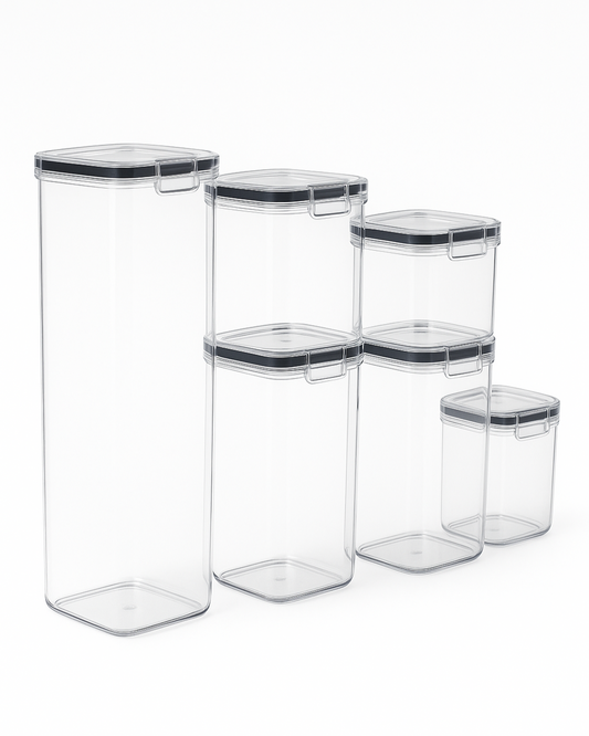 Kitchen 7Pcs Food Containers Set Plastic Airtight Storage Box with 10Stickers and Pen